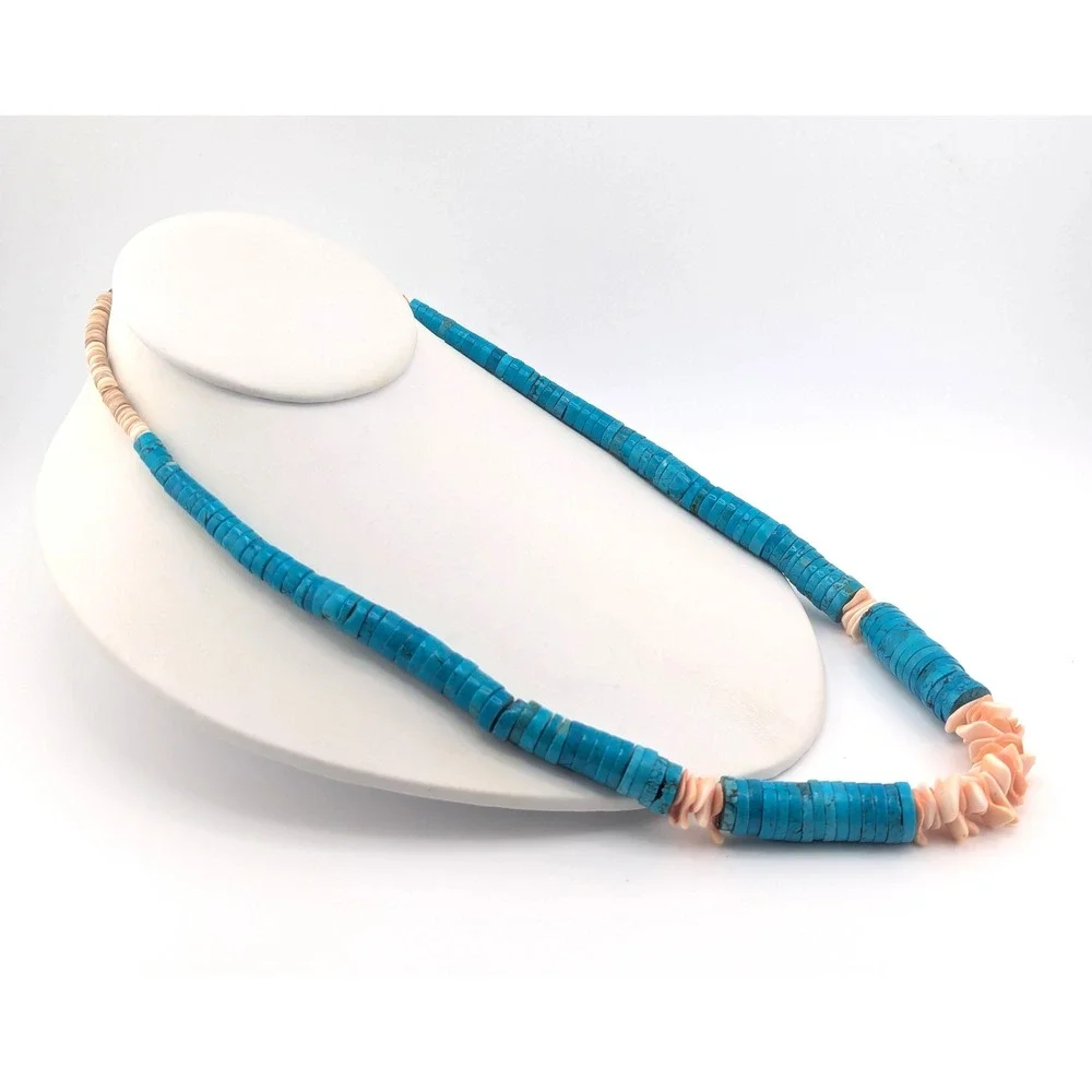 Native American Necklace‎ Flat Disc Graduated Turquoise Heishi Beaded Jewelry **
